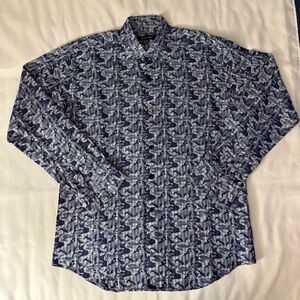 Bogosse Blue Camo Print Long Sleeve Button Down Shirt